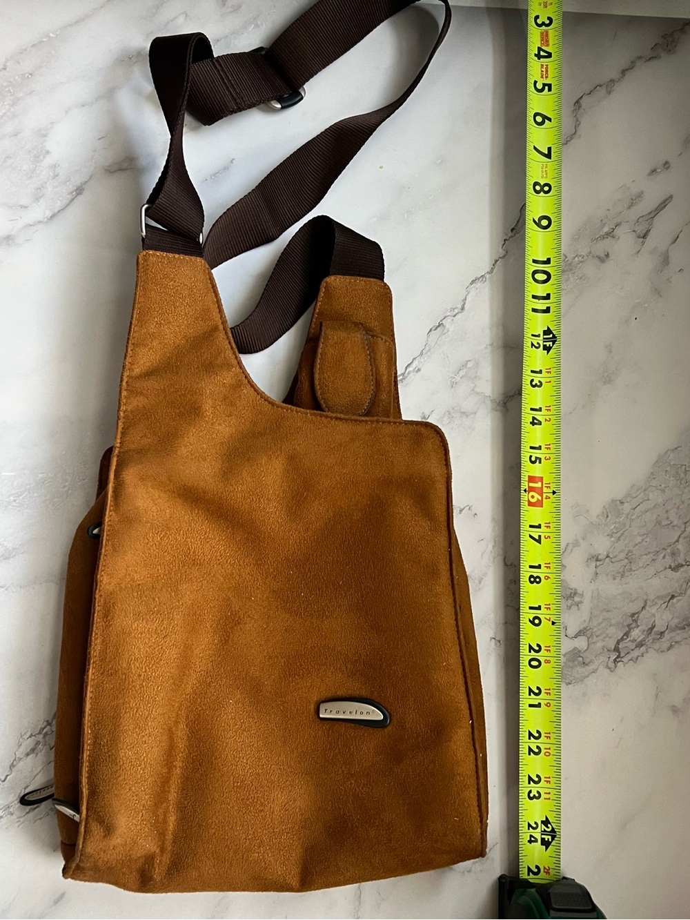 Travelon Brown Suede Crossbody Sling Bag